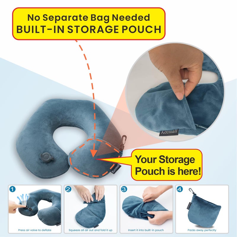 Keemall Inflatable Travel Neck Pillow for Airplane Train Car Washable Pillowcase U Shaped Office Napping Pillow - Image 2